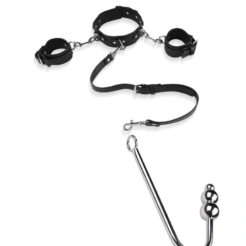 Anal Cuffs 5334 and Beaded Elegant Collar with Hook 0818